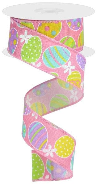 1.5"X10yd Easter Eggs On Royal - Lt Pink/Soft Yellow/Green/Lavender Craig Bachman RGA1656W2