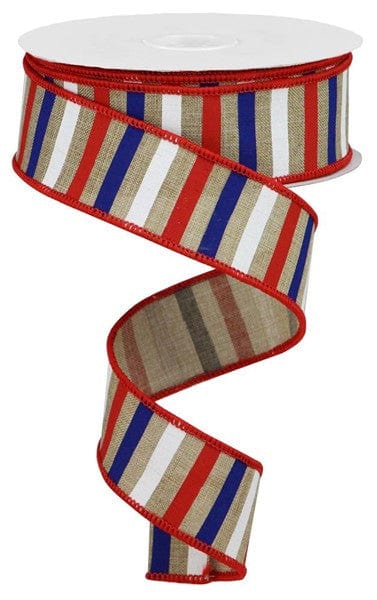 1.5"X10yd Horizontal Stripe On Royal - Light Beige/Red/Blue/White Craig Bachman RGA1204A1