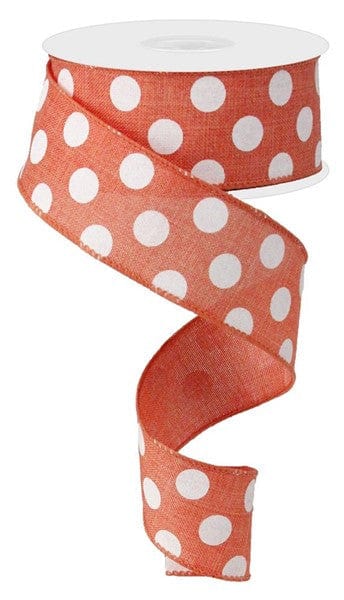 1.5"X10yd Medium Polka Dots - Dark Coral/White Craig Bachman RG01206NE