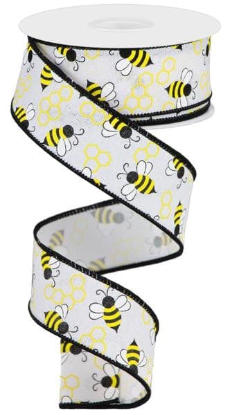 1.5"X10yd Mini Bumblebees On Royal - White/Yellow Craig Bachman Ribbon RGA161627