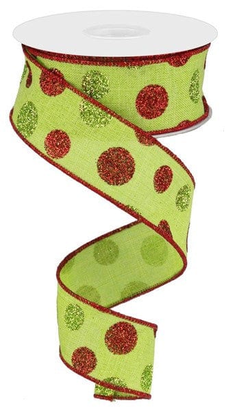 1.5" X10YD MULTI SIZE GLITTER DOTS/ROYAL - LIME/RED/GREEN Craig Bachman RG01703W1