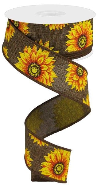 1.5"X10yd Multi Sunflowers/Royal Burlap - Brown/Yellow/Orange/Rust/Brown Craig Bachman RG0187204