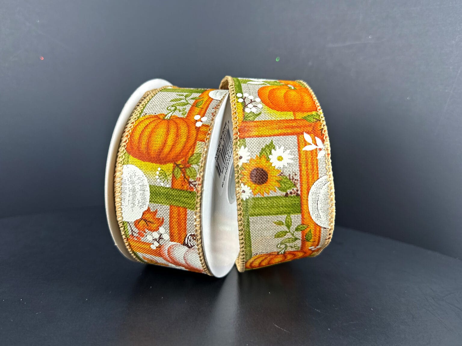 1.5"x10yd Natural Linen Fall Trellis Pumpkins Jascotina 61604-09-08