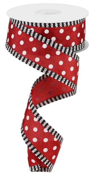 1.5"X10yd Small Polka Dot/Stripe - Crimson/White/Black Craig Bachman RGA82099Y