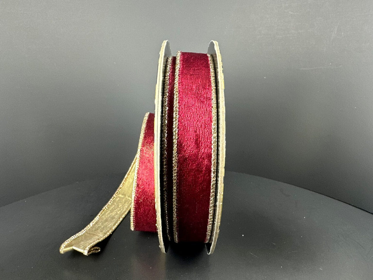 1"X10YD LUSH VELVET W/GOLD METALLIC BACK – BURGUNDY Jascotina D73648-10-10