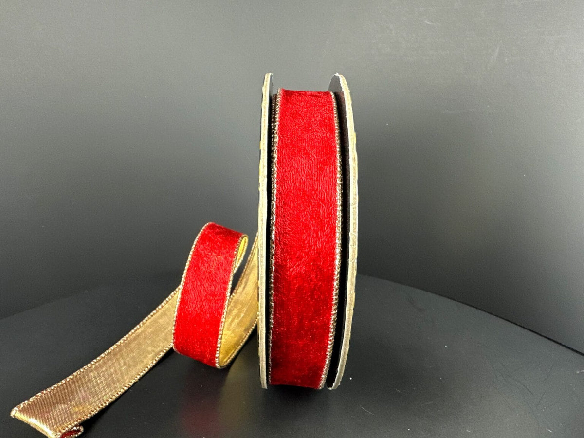 1"X10YD LUSH VELVET W/GOLD METALLIC BACK – RED Jascotina D73648-10-12
