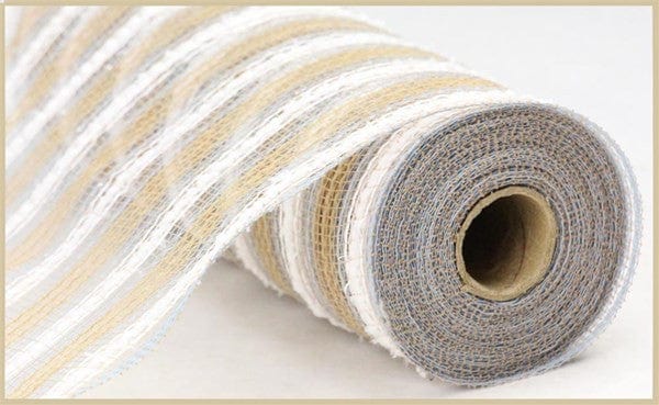 10.25" X 10YD MET/SNOWDRIFT/JUTE STRIPE - NATURAL/MATTE SILVER/WHITE Craig Bachman RY8118T4