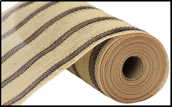 10.25" X 10YD POLY/JUTE/FOIL STRIPE MESH - NATURAL/BLACK/BROWN/GOLD Craig Bachman RY8023W1