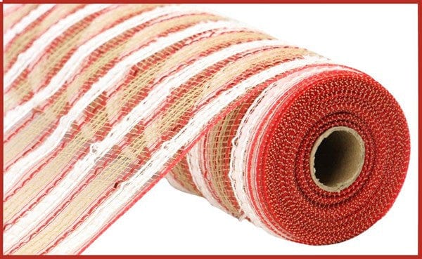 10.25" X 10YD WIDE FOIL/DRIFT/JUTE STRIPE - NATURAL/MATTE RED/WHITE Craig Bachman RY802578