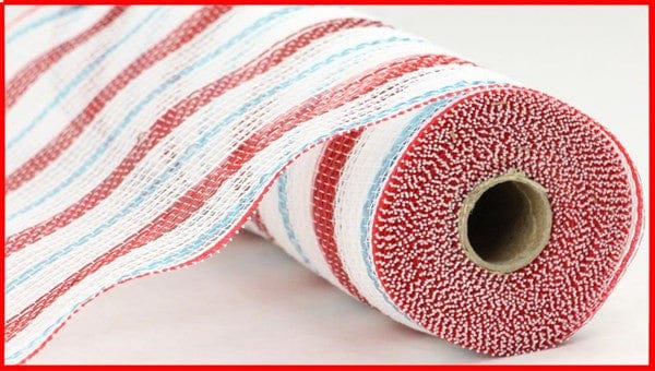 10.25"X10yd Poly/Faux Jute/Metallic Mesh - White/Red/Ice Blue Craig Bachman RY8020R6