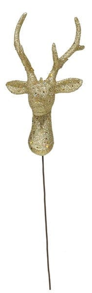 10" DEER HEAD W/PICK; 18"OAL - GOLD GLITTER Shirley's Direct MZ189608