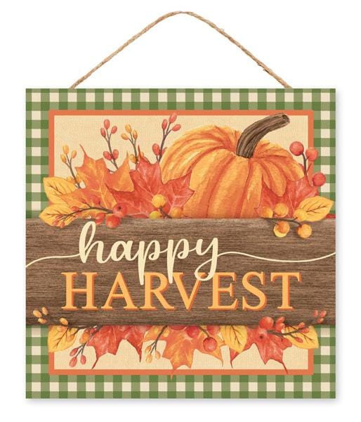 10"Sq Happy Harvest Sign - Moss/Cream/Orng/Red/Brown Craig Bachman Signs AP7217