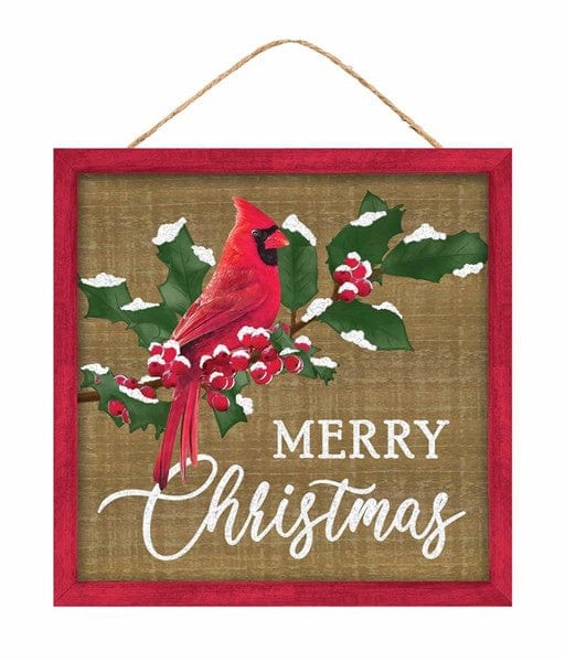 10"Sq Merry Christmas W/Cardinal Sign - Tan/Red/Green/White Shirley's Direct AP8999