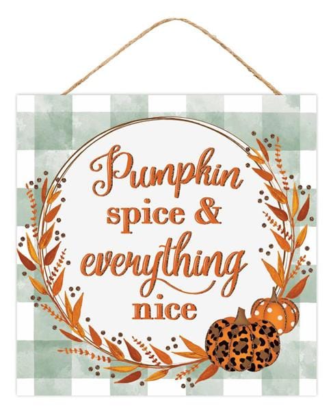 10"Sq Pumpkin Spice Glitter Sign - Cream/Orange/Brown/Rust/Mustard/Green Craig Bachman Ribbon AP8895