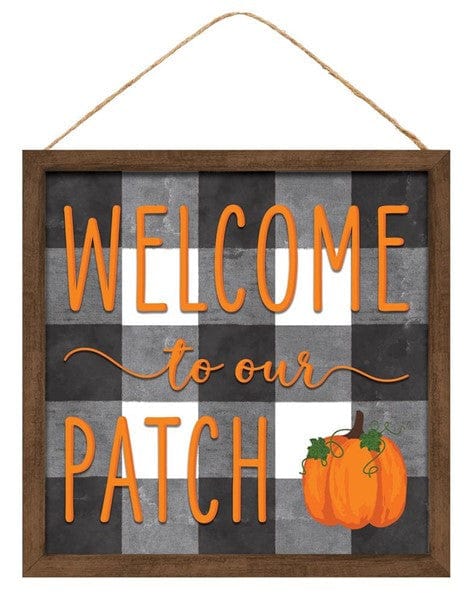 10"SQ WELCOME TO OUR PATCH W/WOOD FRAME - BLK/WHT/BRN/MOSS/ORNG Shirley's Direct AP7019