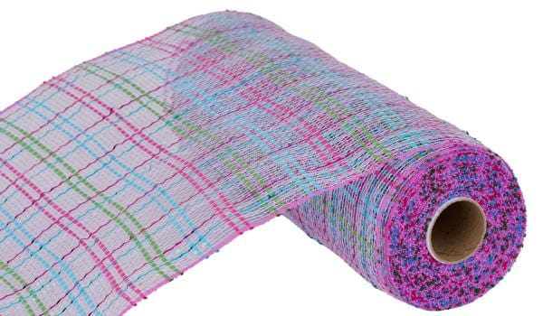 10" x 10yd Vertical Foil Plaid Mesh - Lavender/Hot Pink/Turquosie/Lime/Irid Craig Bachman Mesh RE1368XH