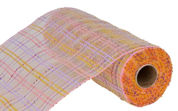 10" x 10yd Vertical Foil Plaid Mesh - Yellow/Pink/Lavender/Iridescent Craig Bachman Mesh RE1368HN