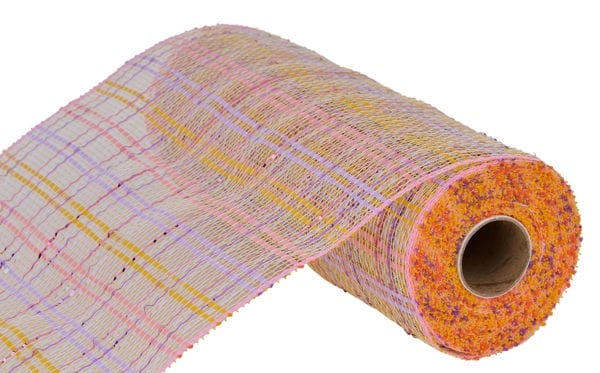 10" x 10yd Vertical Foil Plaid Mesh - Yellow/Pnk/Lav/Iridescent Craig Bachman Mesh RE1368HN