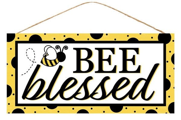 12.5"L X 6"H BEE BLESSED SIGN - YELLOW/BLACK/WHITE Shirley's Direct AP8482