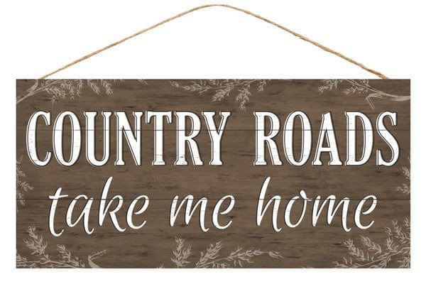 12.5"L X 6"H Country Roads Sign - Brown/White Shirley's Direct AP8378