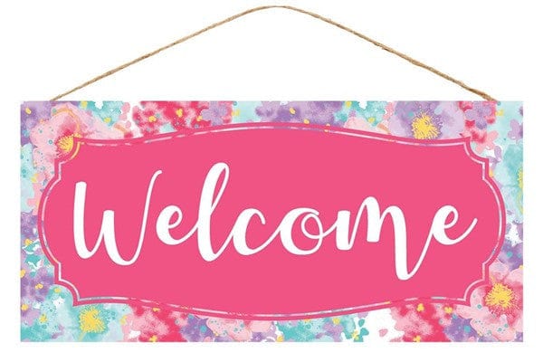 12.5"L X 6"H FLORAL WELCOME SIGN - PINK MULTI Shirley's Direct AP872122