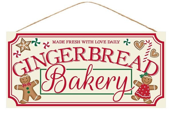 12.5"L X 6"H "GINGERBREAD BAKERY" SIGN - CREAM/RED/GREEN/BROWN Shirley's Direct AP8727