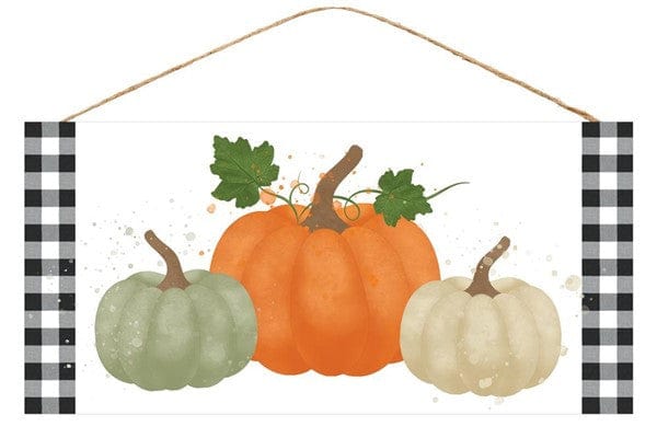 12.5"L X 6"H WATERCOLOR PUMPKINS SIGN - BLK/WHT/ORN/SAGE/BRN/CRM Shirley's Direct AP7049