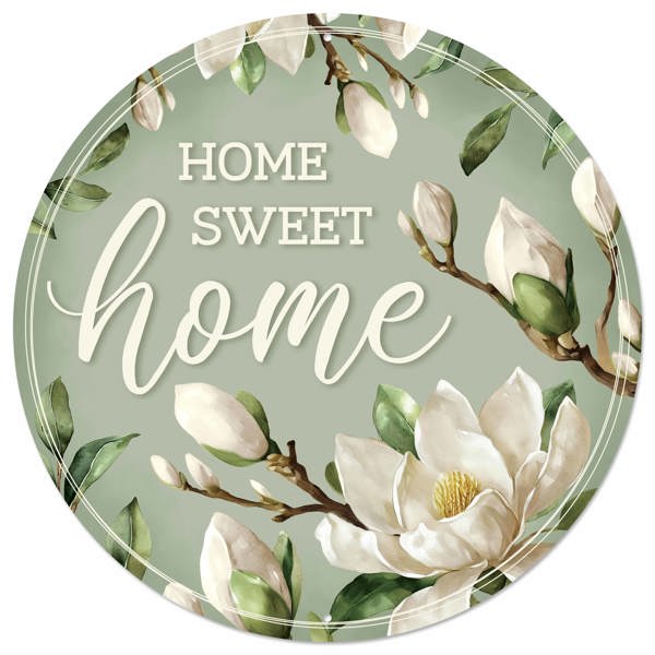 12"Dia Home Sweet Home W/Magnolias Sign - Sage Grn/Cream/Dk Grn Craig Bachman Signs MD1547