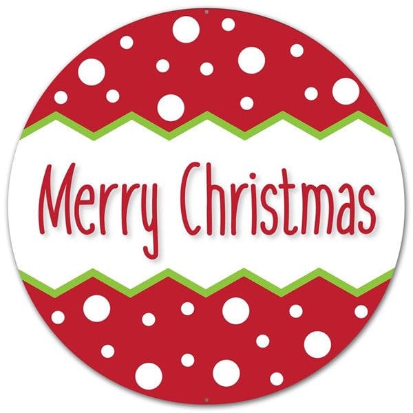 12"DIA METAL MERRY CHRISTMAS SIGN - RED/WHITE/LIME Shirley's Direct AP0140