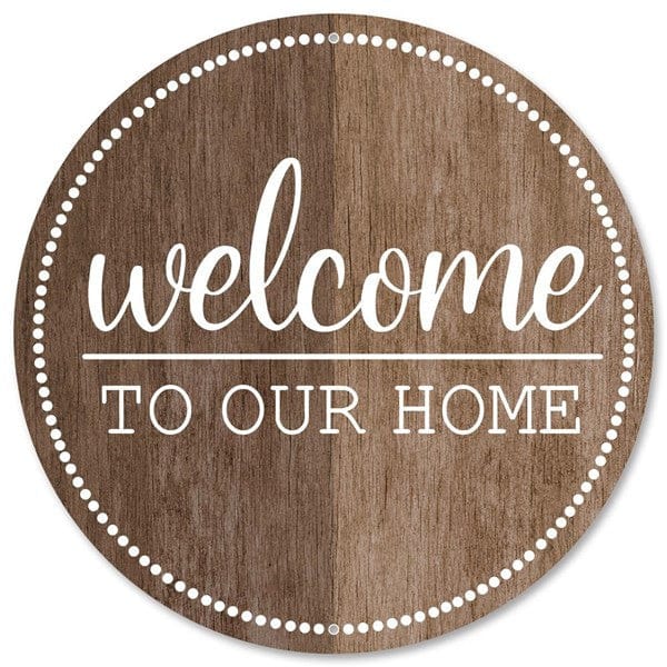 12"Dia Metal Welcome To Our Home Sign - Brown/Light Brown/White Shirley's Direct MD0891