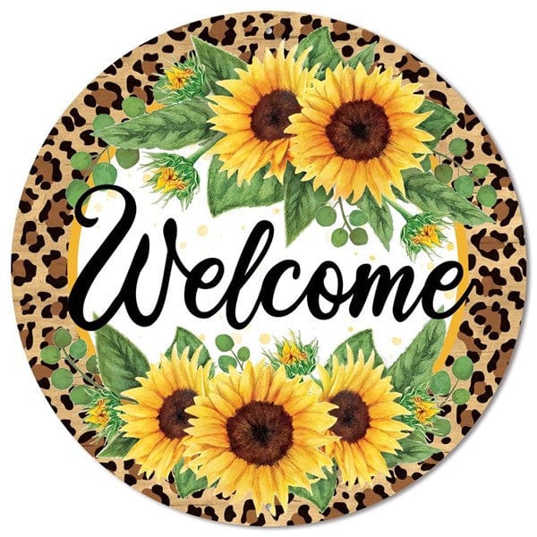 12"Dia Welcome W/Sunflowers W/Leopard - Yellow/Moss/Brown/Tan/White/Black Shirley's Direct MD0880