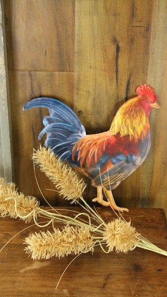 12"H X 11.75"L METAL/EMBOSSED ROOSTER - TEAL/YELLOW/ORANGE/GREEN Shirley's Direct MD066417