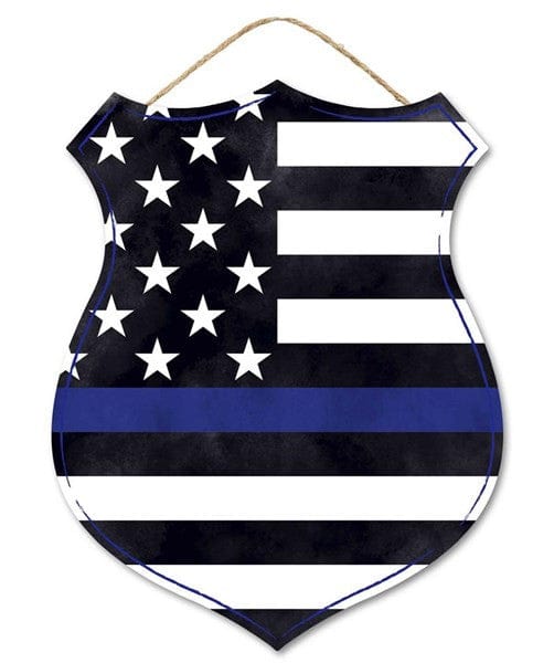 12”Hx9.5”W Flag Badge Shape Sign - Black/White/Royal Blue Shirley's Direct AP7124