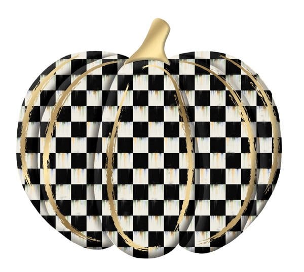 12"L x 11"H Metal/Embossed Check Pumpkin - Black/Antique White/Gold Craig Bachman Signs MD165902