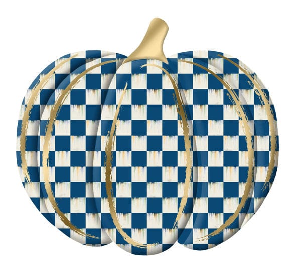 12"L x 11"H Metal/Embossed Check Pumpkin - Blue/Antique White/Gold Craig Bachman Signs MD165903