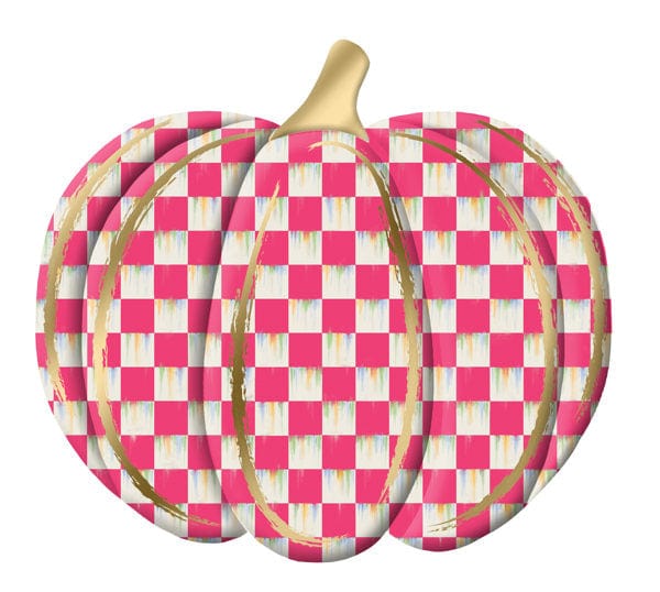 12"L x 11"H Metal/Embossed Check Pumpkin - Hot Pink/Ant White/Gold Craig Bachman Signs MD165911