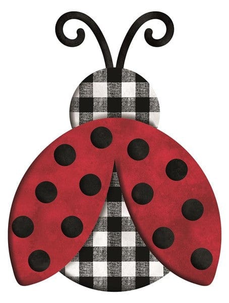 12"L X 9.25"H METAL/EMBOSSED CHECK LADYBUG - RED/BLACK/WHITE Shirley's Direct MD0692