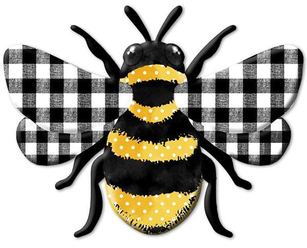 12"L X 9.25"H METAL/EMBOSSED POLKA DOT/CHECK BEE - BLACK/YELLOW Shirley's Direct MD0673