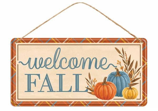 12"Lx6"H Embossed Welcome Fall Tin Sign - Cream/Blue/Orange Shirley's Direct MD1203