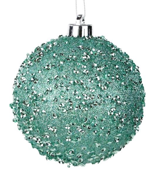 120Mm Sequin/Glitter Ball Ornament-Ice Mint Shirleys of Collins XY8816CC