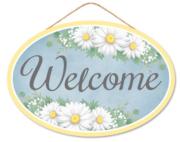 13"L x 9"H Welcome W/Daisies Oval Sign Craig Bachman AP7388