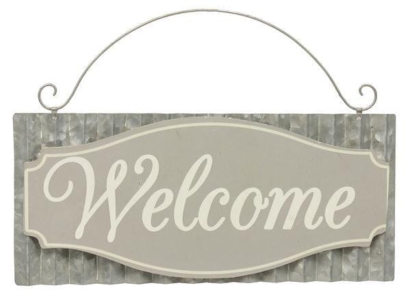 13"LX5.75"H Corrugated Tin Welcome - ANT Galvanized/Grey Shirley's Direct AP0130