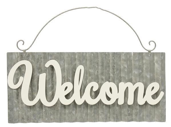 13"LX5.75"H Corrugated Tin Welcome - ANT Galvanized/White Craig Bachman AP0132