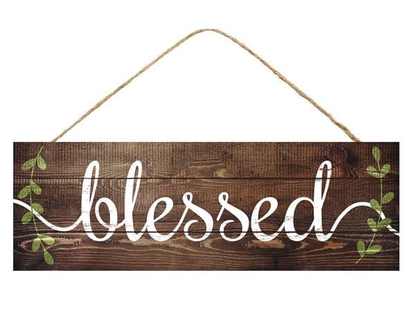 15"L X 5"H Blessed W/Leaf Vines Sign - White/Green/Brown Shirley's Direct AP8005