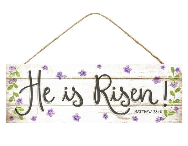 15"L X 5"H HE IS RISEN SIGN - CREAM/WHITE/BLACK/LAVENDER Shirley's Direct AP8004