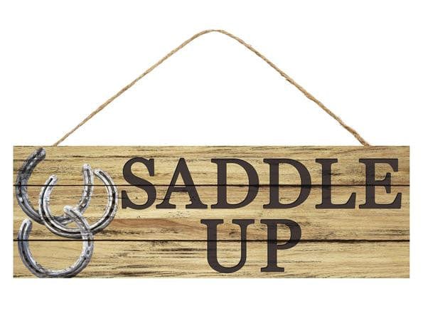 15"L X 5"H Saddle Up Sign - Natural/Black/Silver Shirley's Direct AP8091