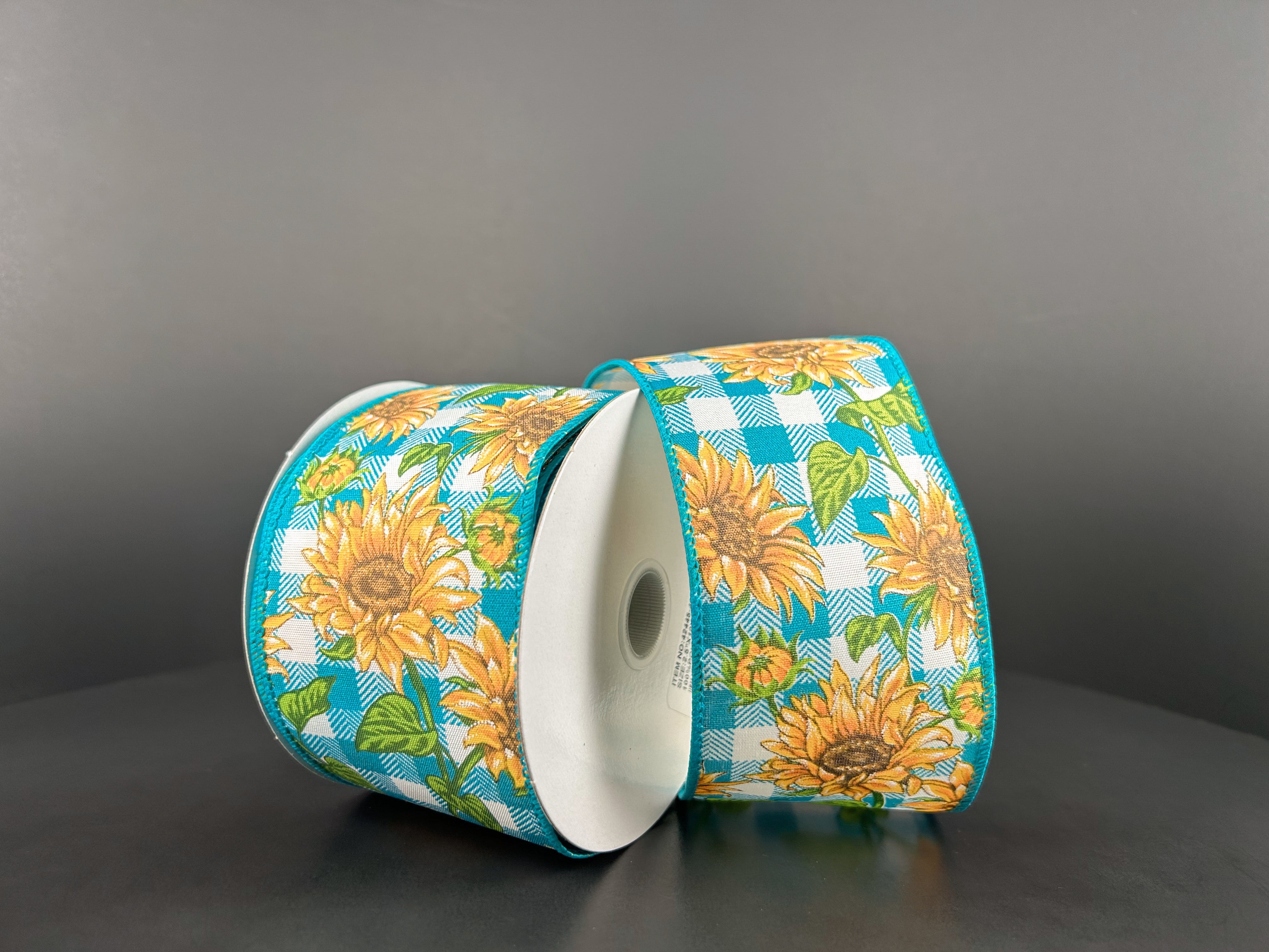 2.5" Checked Sunflower Ribbon - Turquoise Jascotina Ribbon 42445-40-33