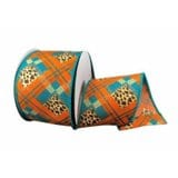 2.5" Cheetah Argyle Plaid - Teal/Orange Jascotina Ribbon 61118-40-39