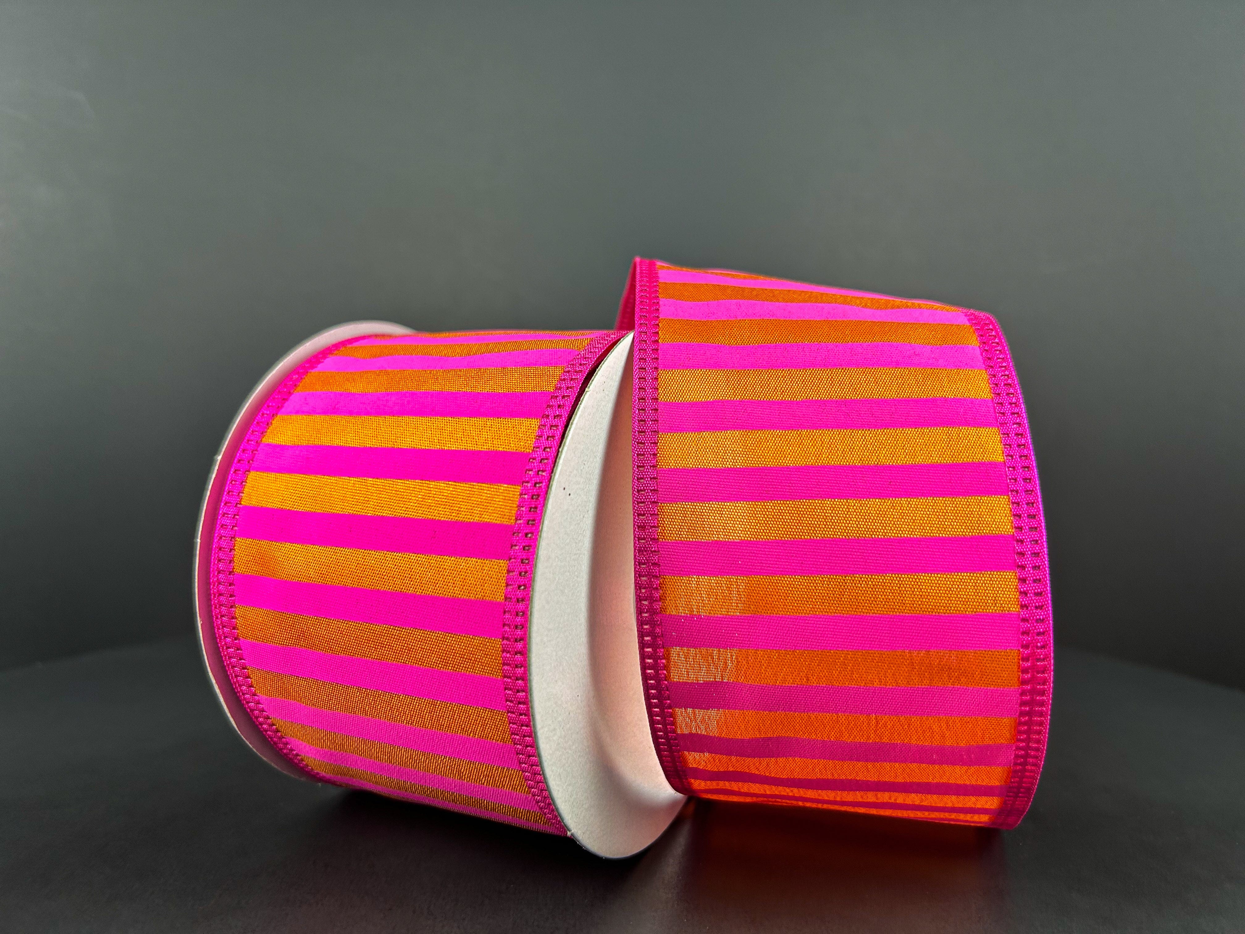 2.5" FUCHSIA/ORANGE HORIZONTAL STRIPE RIBBON - 10YDS Jascotina 46426-40-19