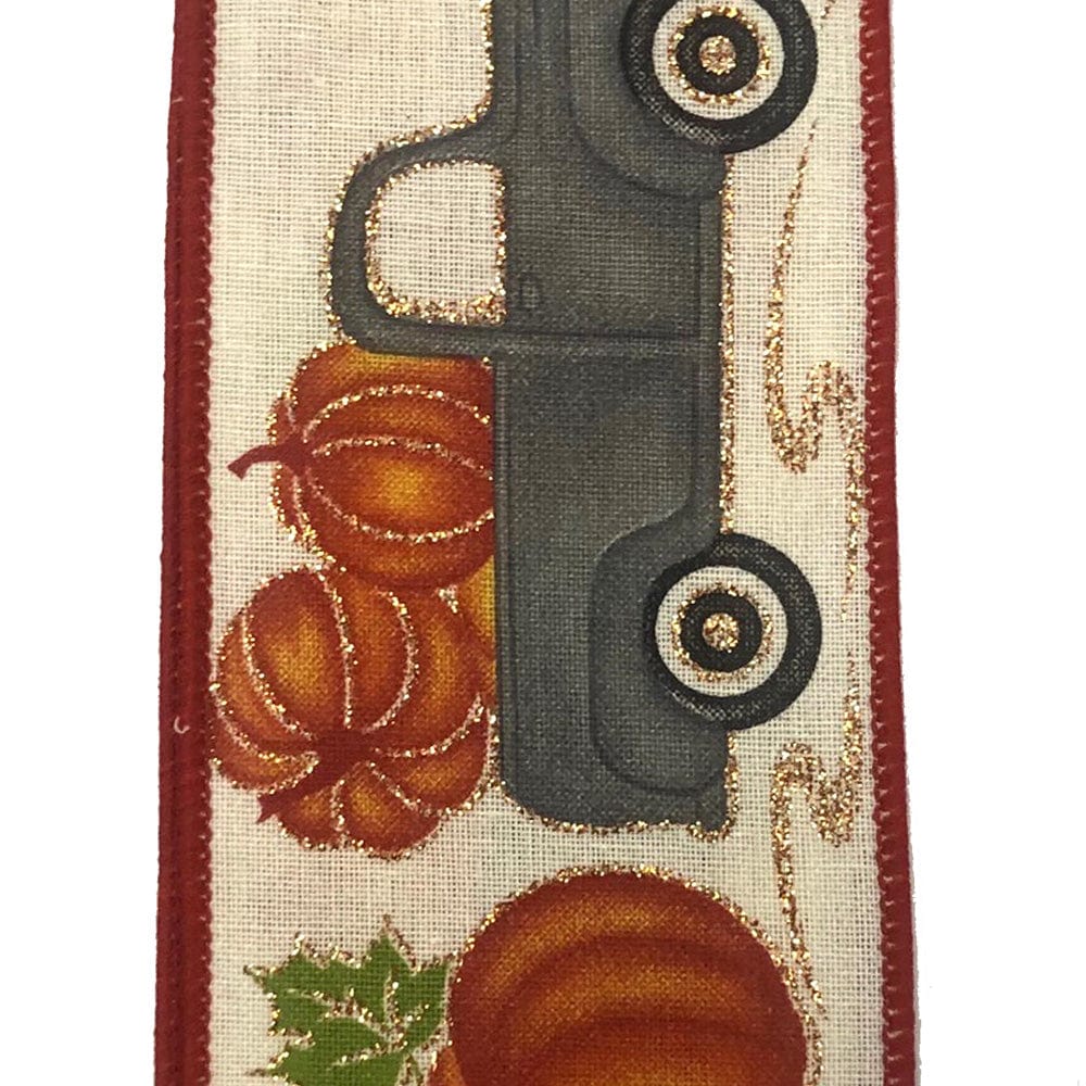 2.5" Grey Truck w/ Pumpkins Ribbon - Grey/Orange/Green Jascotina Ribbon 61011-40-51